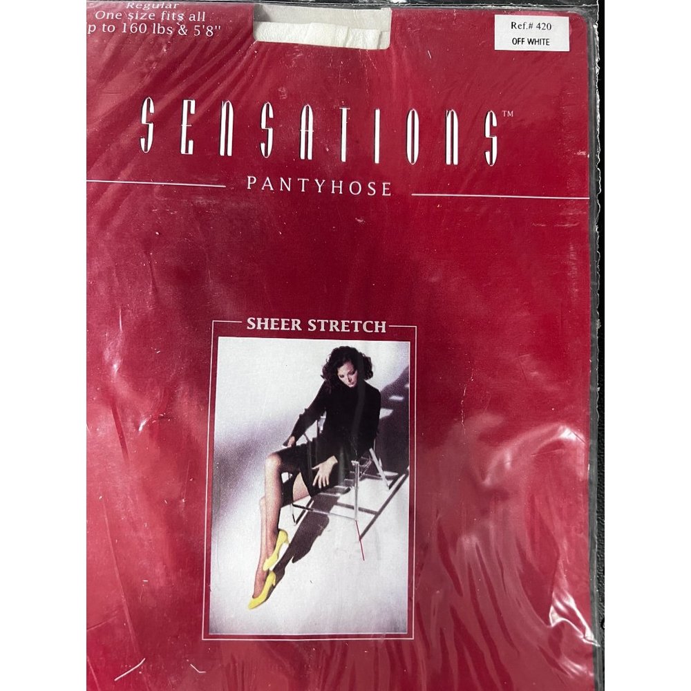 4 Pack Sensations Vintage Pantyhose Off White QUEEN Size 160 lbs, To 5'8" SHEER